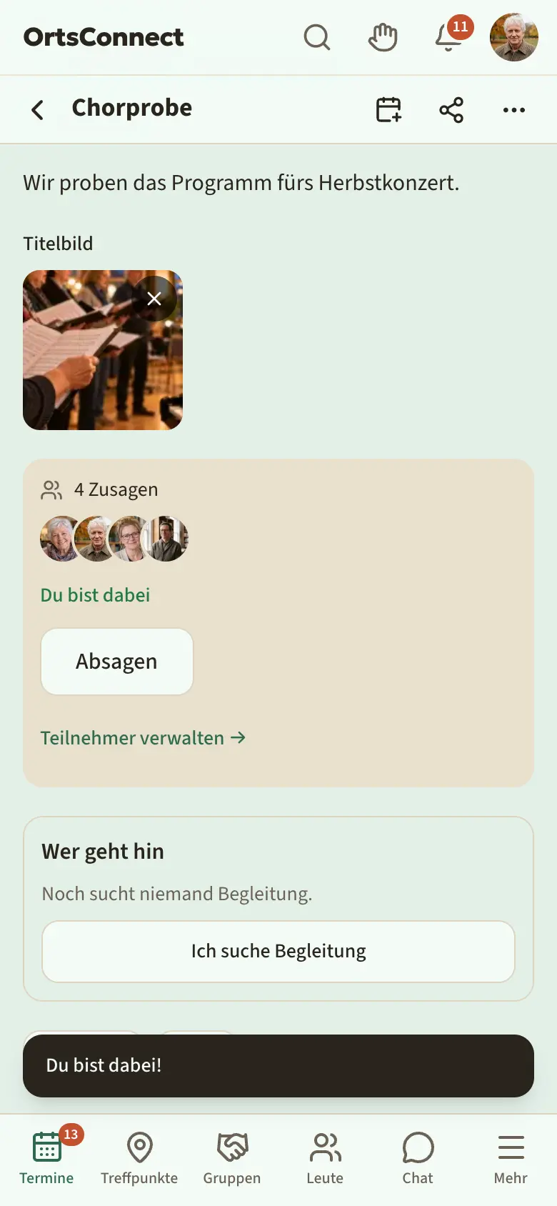 geöffnetes Fenster „Anmeldung“ mit Kapazität, Haken „Warteliste, wenn voll“, „Tickets mit QR-Code“ und den Feldern für Anmeldezeitraum