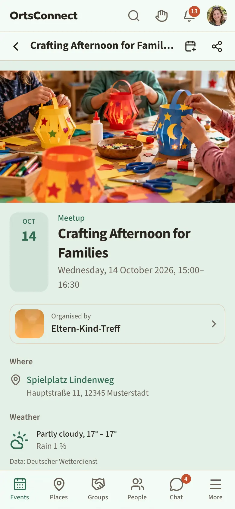 event page with title, date, place and the box ‘12 of 20 places taken’, with the ‘Join’ button highlighted in it
