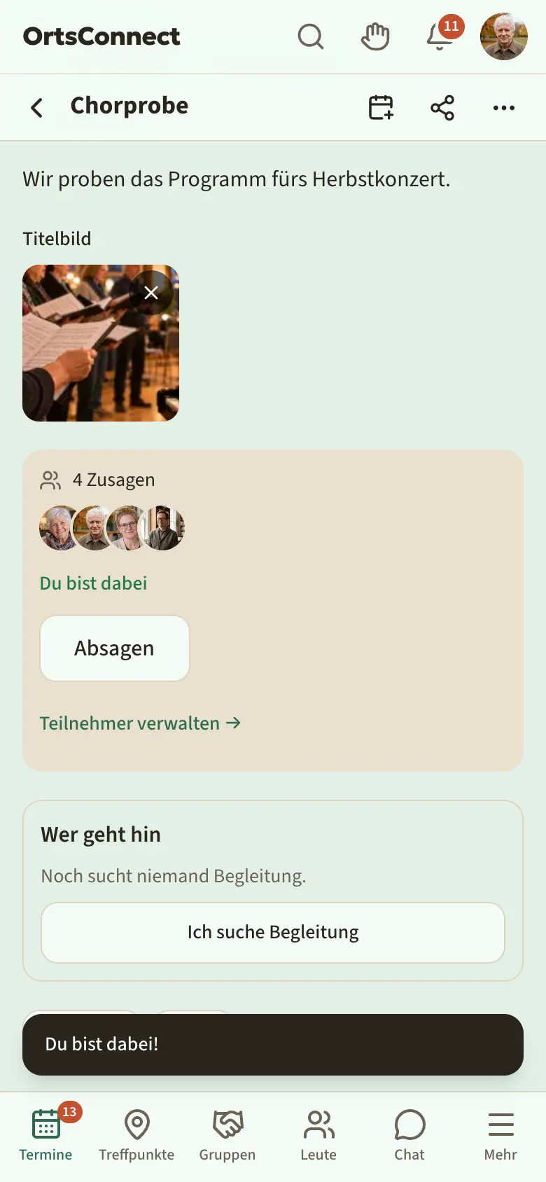 geöffnetes Fenster „Anmeldung“ mit Kapazität, Haken „Warteliste, wenn voll“, „Tickets mit QR-Code“ und den Feldern für Anmeldezeitraum